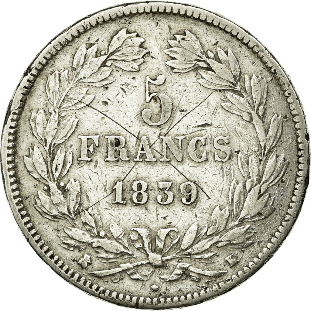 Monnaie, France, Louis-Philippe, 5 Francs, 1839, Bordeaux, TB, Argent