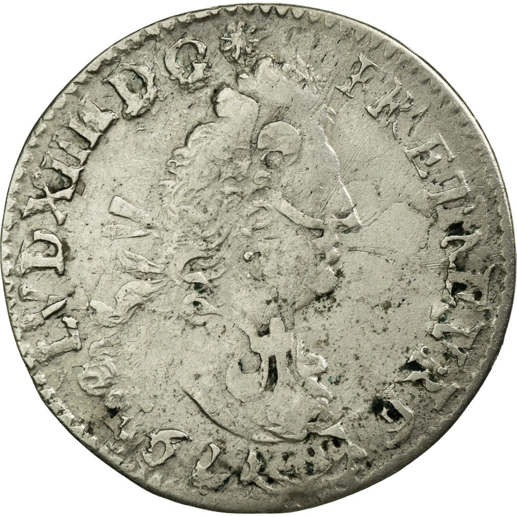 Moneda, Francia, Louis XIV, 4 Sols aux 2 L, 1692, Paris, BC+, Plata, Gadoury:106