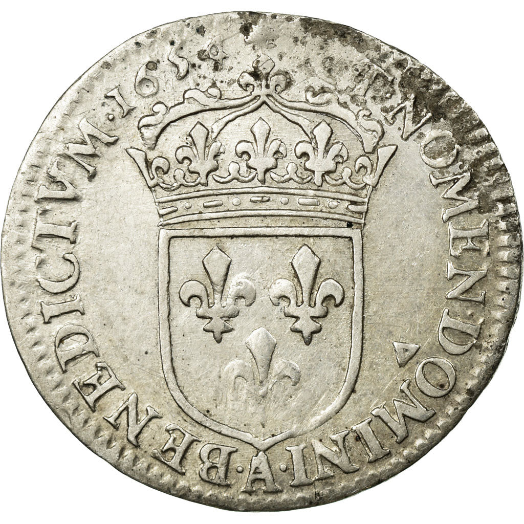 Coin, France, Louis XIV, 1/12 Ecu à la mèche longue, 1654, Paris, VF(30-35)