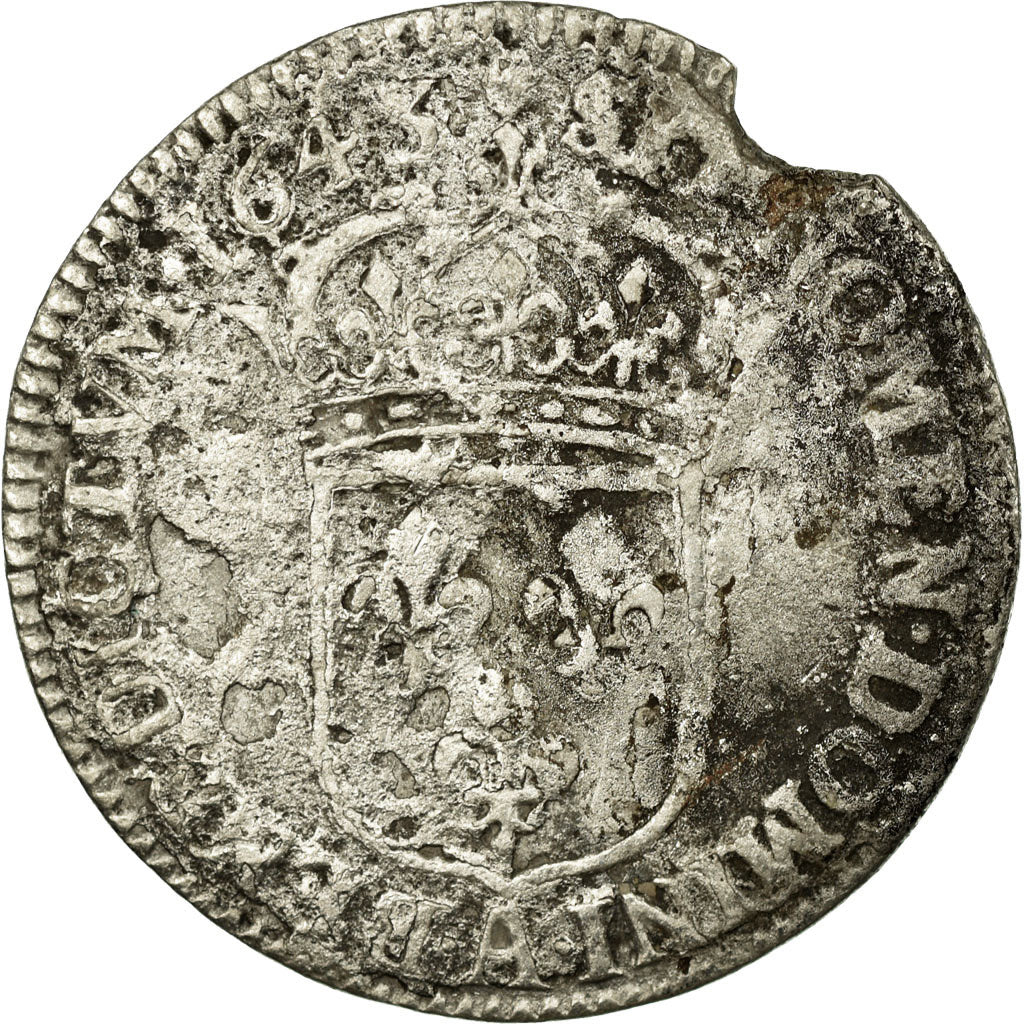 Moeda, França, Louis XIII, 1/12 Ecu, 1643, Paris, 2ème poinçon de Warin