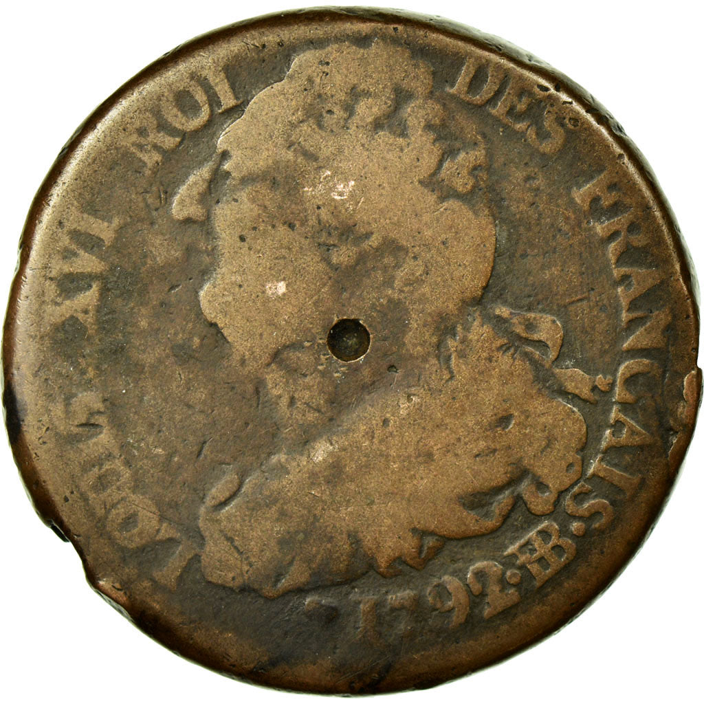 Munten, Frankrijk, Louis XVI, 2 Sols, 1792, Strasbourg, ZG+, Bronze, Gadoury:24