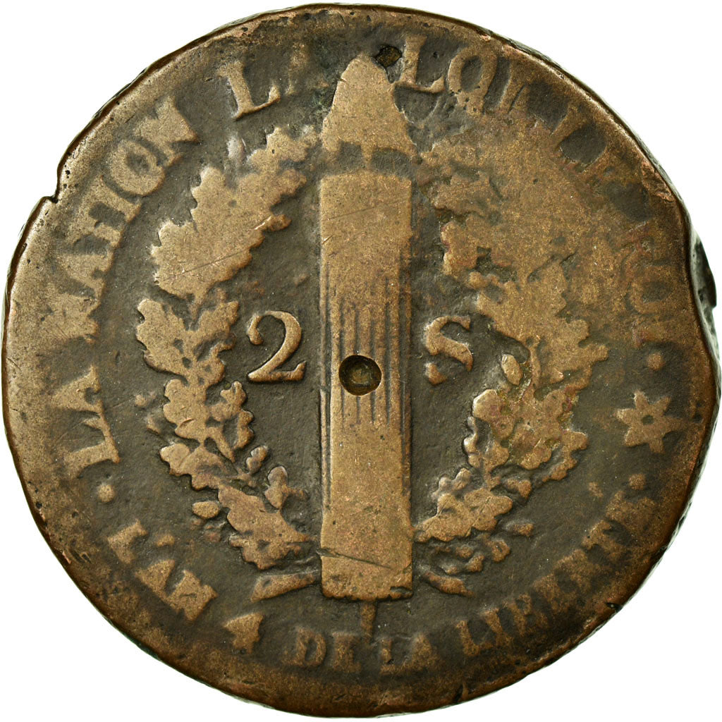 Munten, Frankrijk, Louis XVI, 2 Sols, 1792, Strasbourg, ZG+, Bronze, Gadoury:24