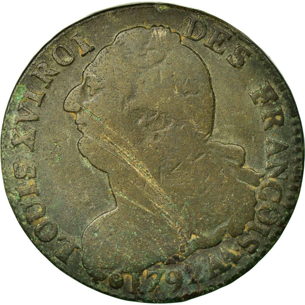 Monnaie, France, Louis XVI, 2 sols françois, 2 Sols, 1792, Metz, B+, Bronze