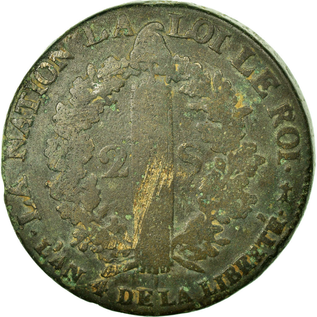Monnaie, France, Louis XVI, 2 sols françois, 2 Sols, 1792, Metz, B+, Bronze