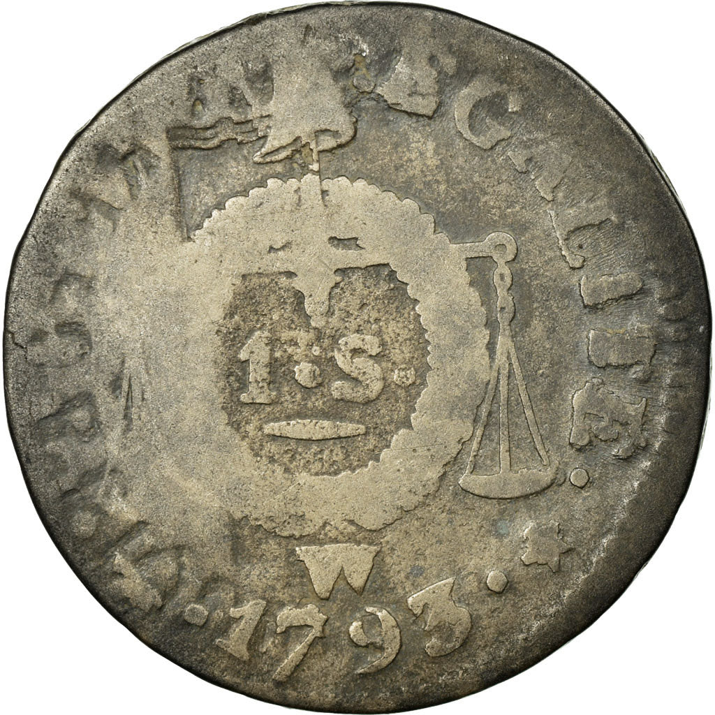 Coin, France, Sol aux balances françoise, Sol, 1793, Lille, VG(8-10), Bronze