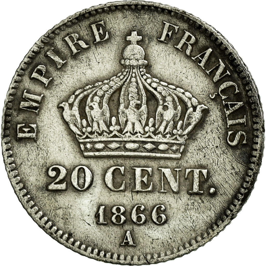 Moneta, Francia, Napoleon III, 20 Centimes, 1866, Paris, MB+, Argento, KM:805.1