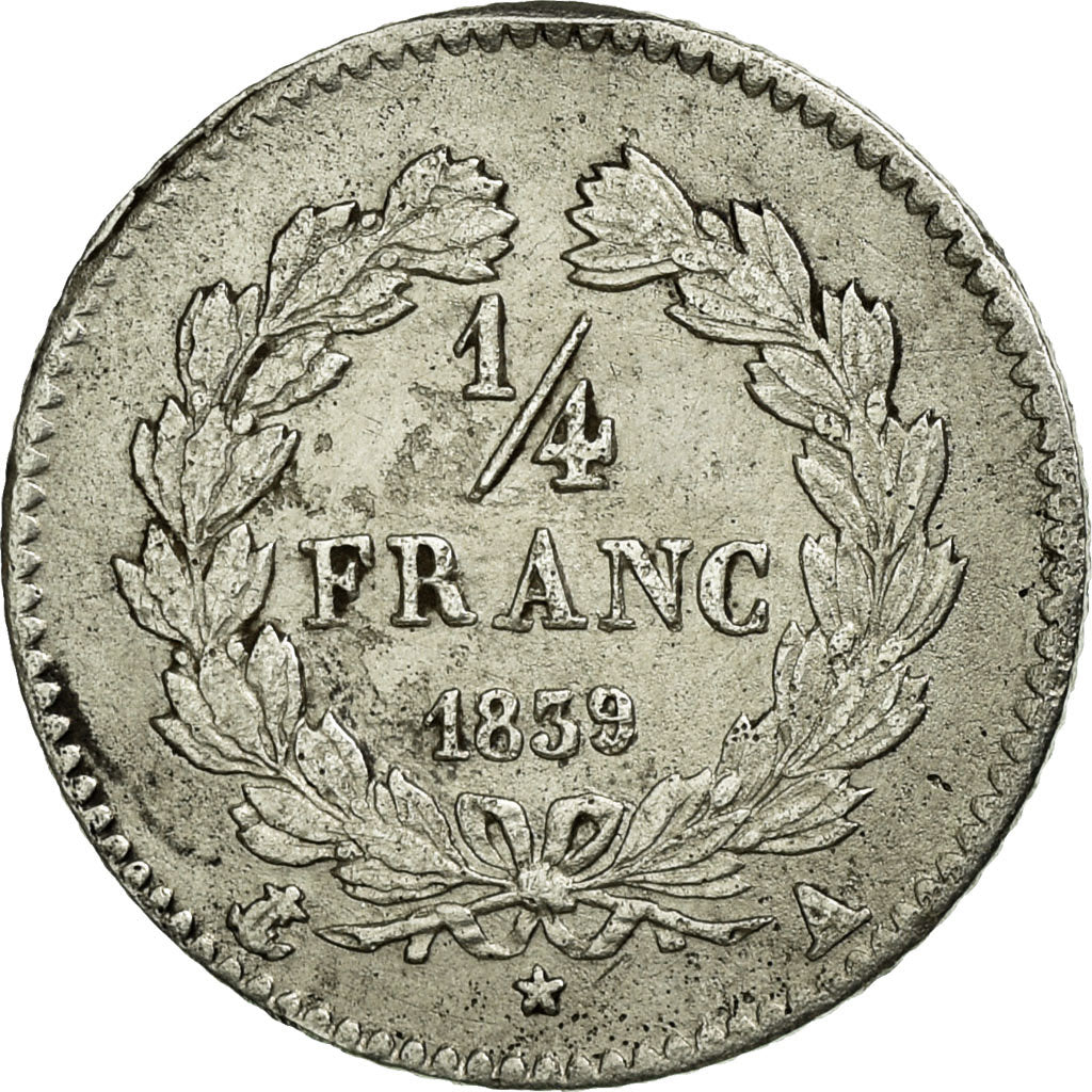 Coin, France, Louis-Philippe, 1/4 Franc, 1839, Paris, VF(30-35), Silver
