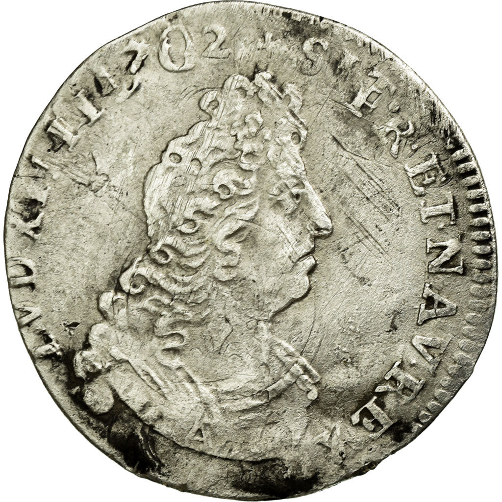 Moneta, Francia, Louis XIV, 1/12 Ecu aux 8 L, 1704, Paris, MB+, Argento