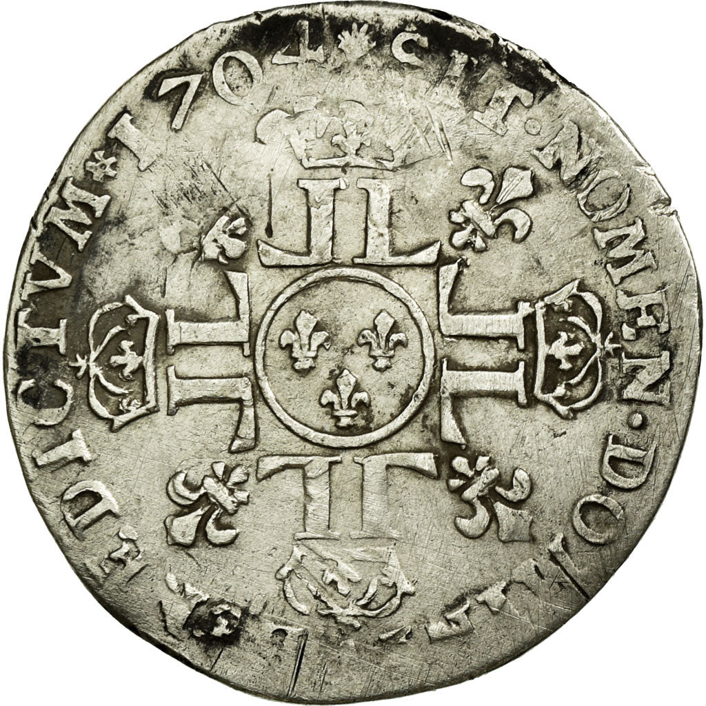 Moneta, Francia, Louis XIV, 1/12 Ecu aux 8 L, 1704, Paris, MB+, Argento