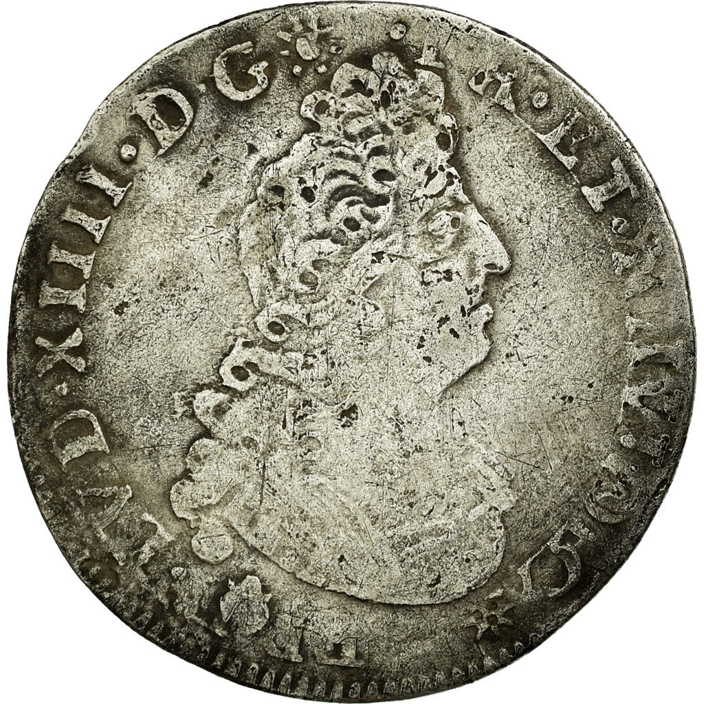 Coin, France, Louis XIV, 1/12 Ecu aux 8 L, 1704, Troyes, Very rare, VF(20-25)