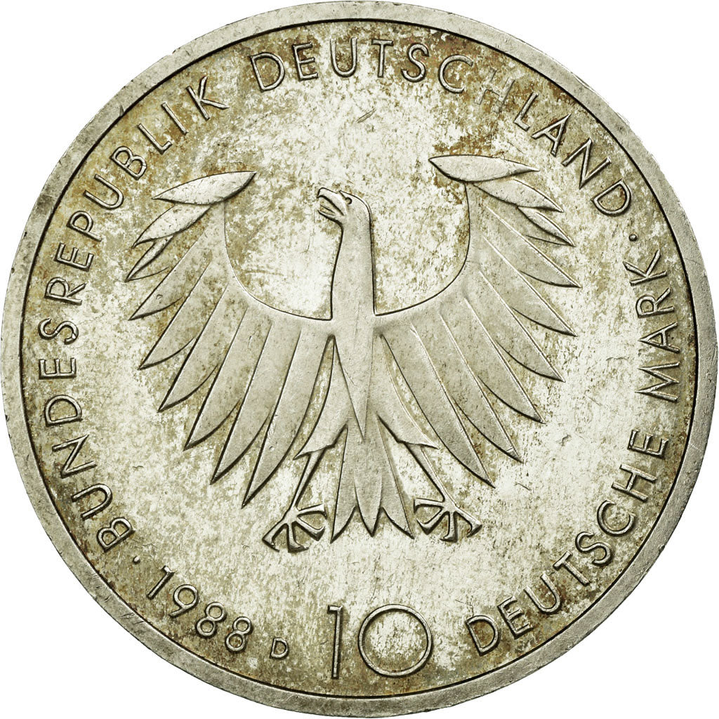 Munten, Federale Duitse Republiek, 10 Mark, 1988, Munich, Germany, ZF+, Zilver