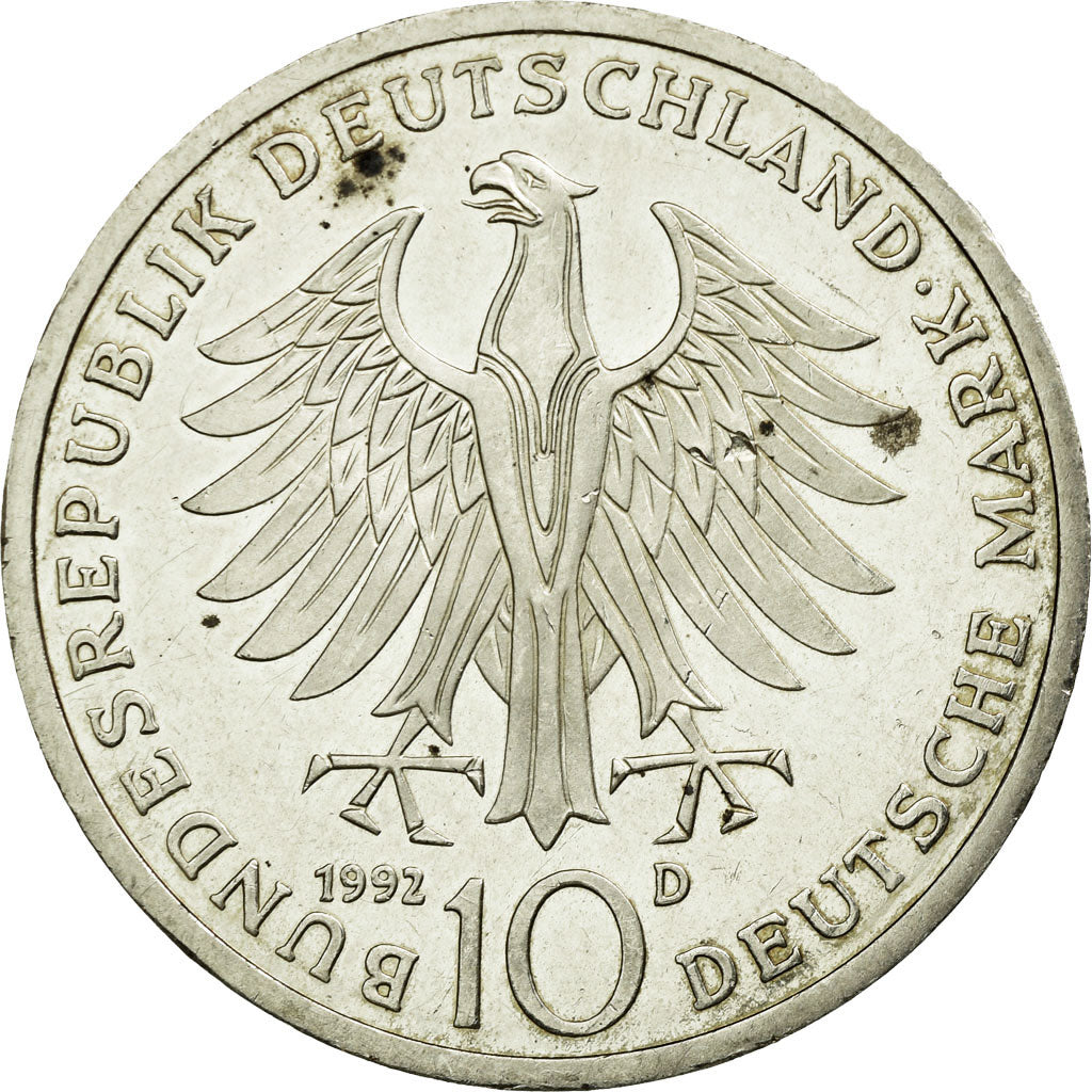 Coin, GERMANY - FEDERAL REPUBLIC, 10 Mark, 1992, Munich, Germany, AU(55-58)
