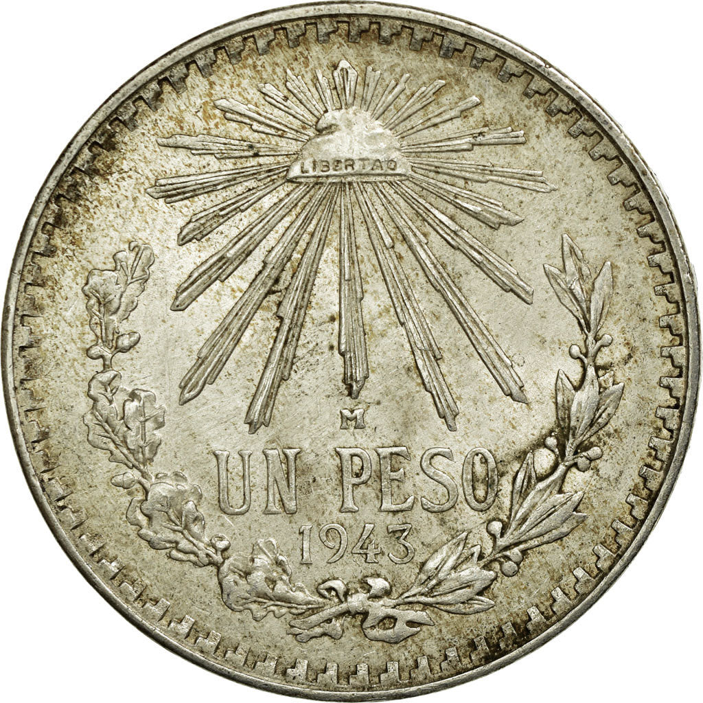Coin, Mexico, Peso, 1943, Mexico City, AU(55-58), Silver, KM:455