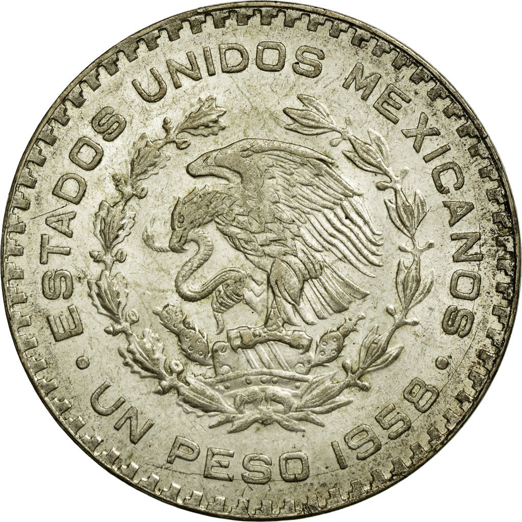 Coin, Mexico, Peso, 1958, Mexico City, AU(55-58), Silver, KM:459
