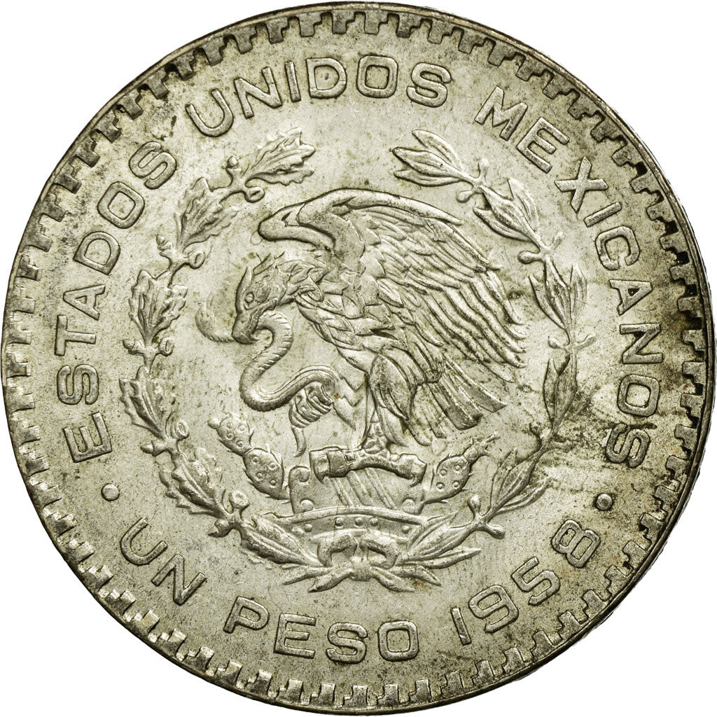 Coin, Mexico, Peso, 1958, Mexico City, AU(55-58), Silver, KM:459