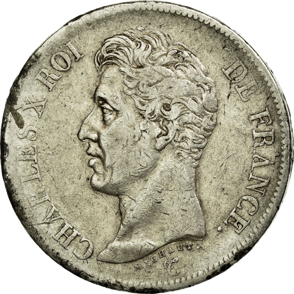 Moneta, Francia, Charles X, 5 Francs, 1826, Marseille, BB, Argento, KM:720.10