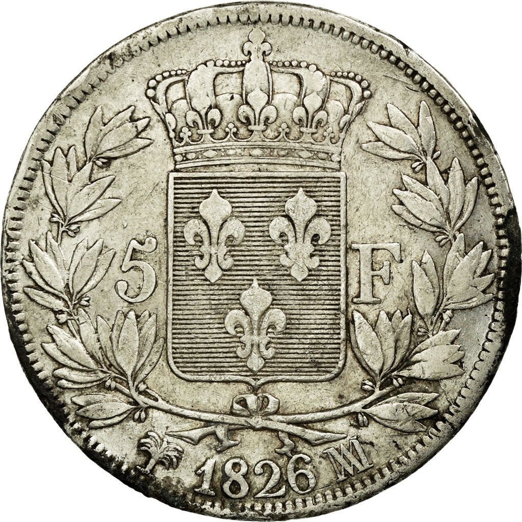 Moneta, Francia, Charles X, 5 Francs, 1826, Marseille, BB, Argento, KM:720.10