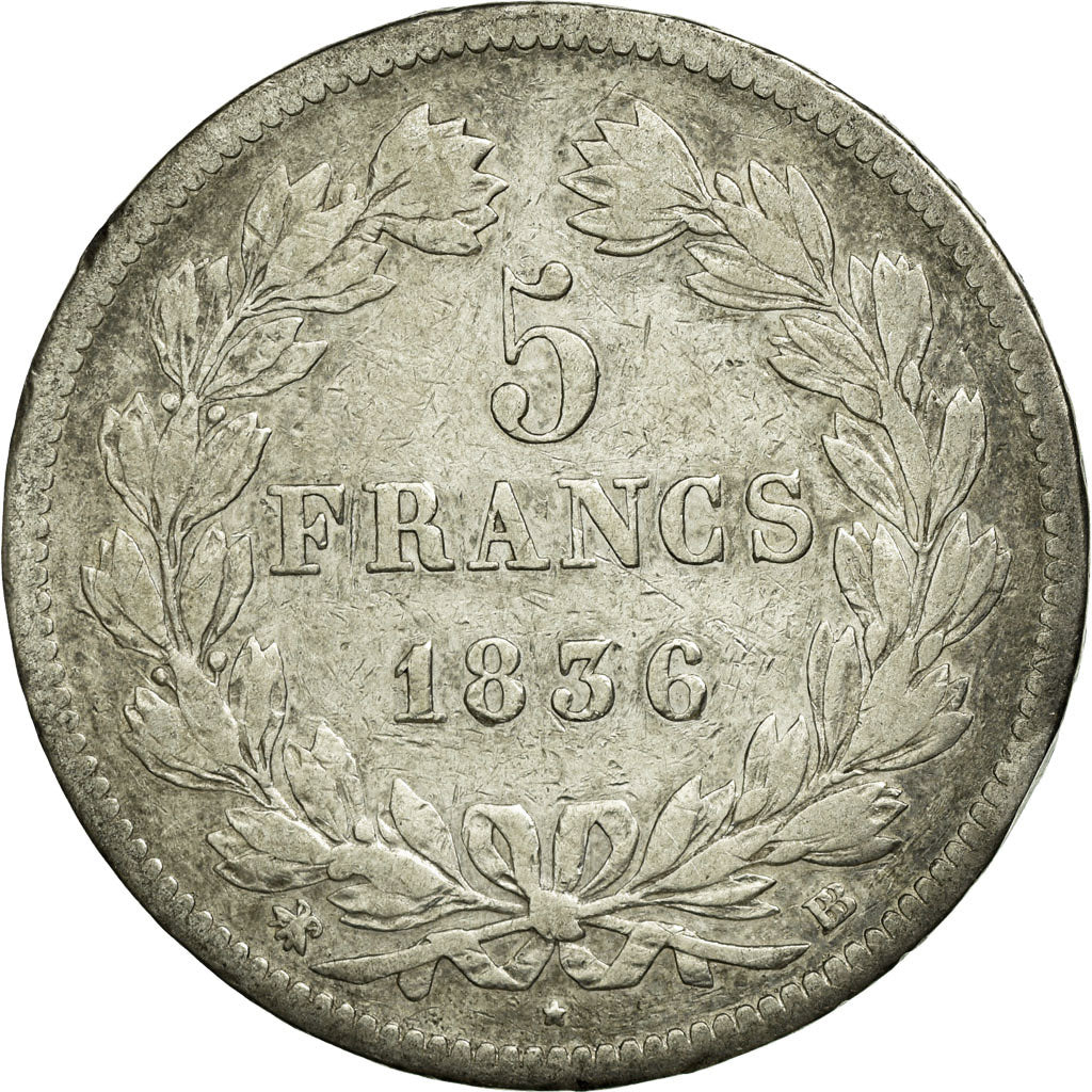 Coin, France, Louis-Philippe, 5 Francs, 1836, Strasbourg, VF(20-25), Silver