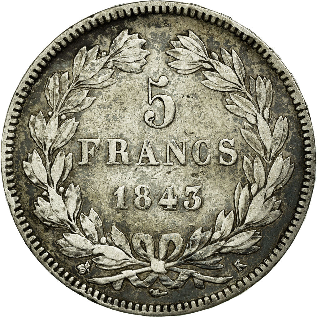 Coin, France, Louis-Philippe, 5 Francs, 1843, Bordeaux, VF(30-35), Silver