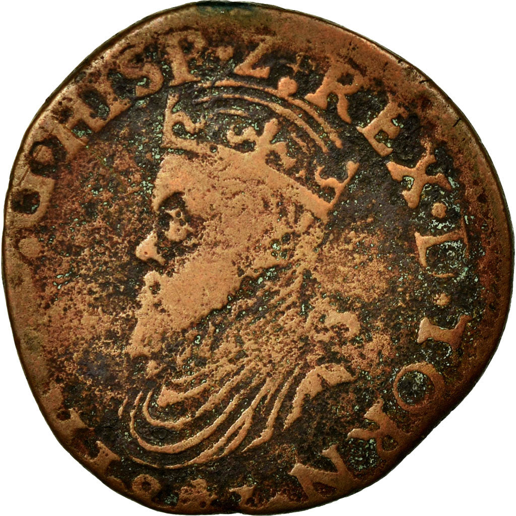 Monnaie, Pays-Bas espagnols, Philippe II, Liard, 1583, Tournai, TB, Cuivre