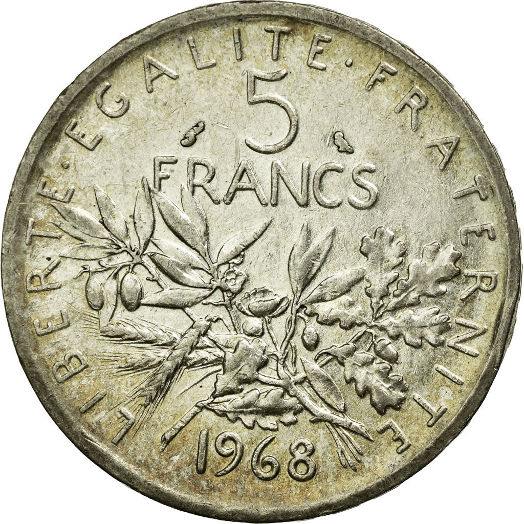 Moneda, Francia, Semeuse, 5 Francs, 1968, MBC+, Plata, KM:926, Gadoury:770