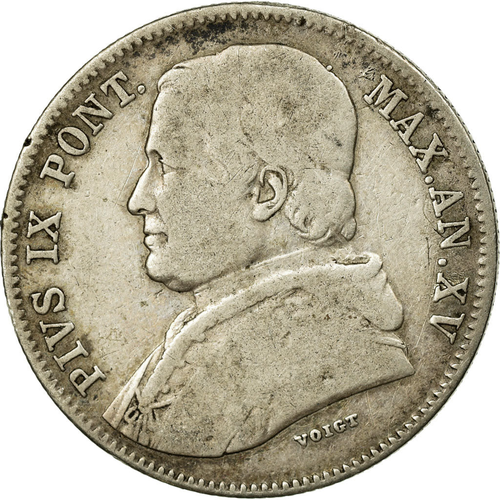 Coin, ITALIAN STATES, PAPAL STATES, Pius IX, 20 Baiocchi, 1860, Rome, VF(20-25)