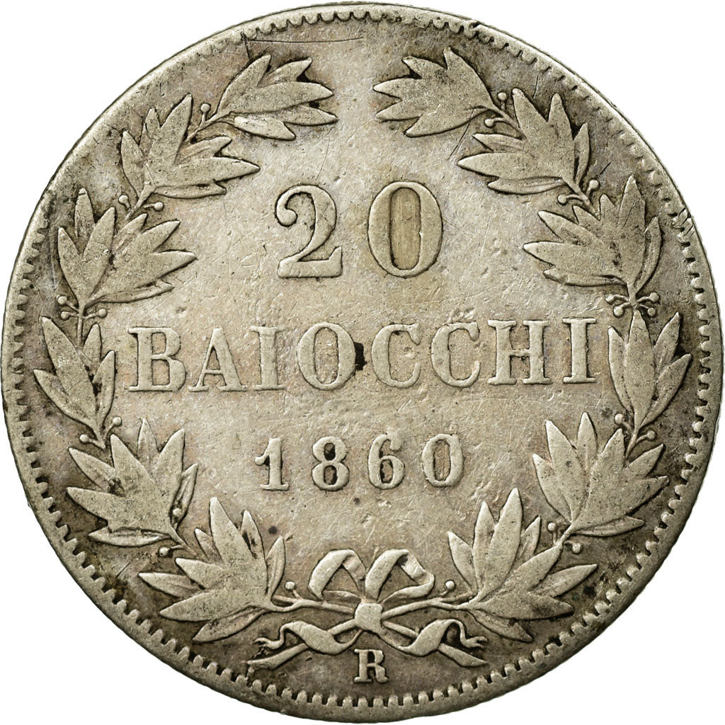 Coin, ITALIAN STATES, PAPAL STATES, Pius IX, 20 Baiocchi, 1860, Rome, VF(20-25)