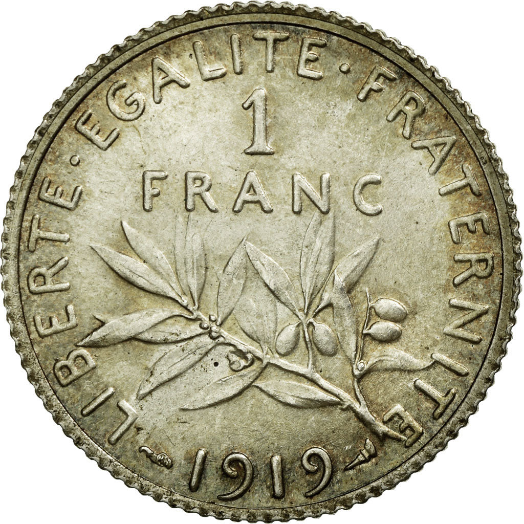 Coin, France, Semeuse, Franc, 1919, Paris, MS(63), Silver, KM:844.1, Gadoury:467