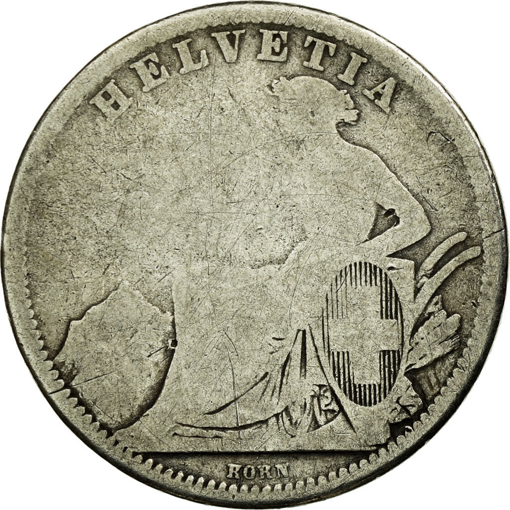 Moeda, Suíça, Franc, 1861, Bern, VG(8-10), Prata, KM:9a