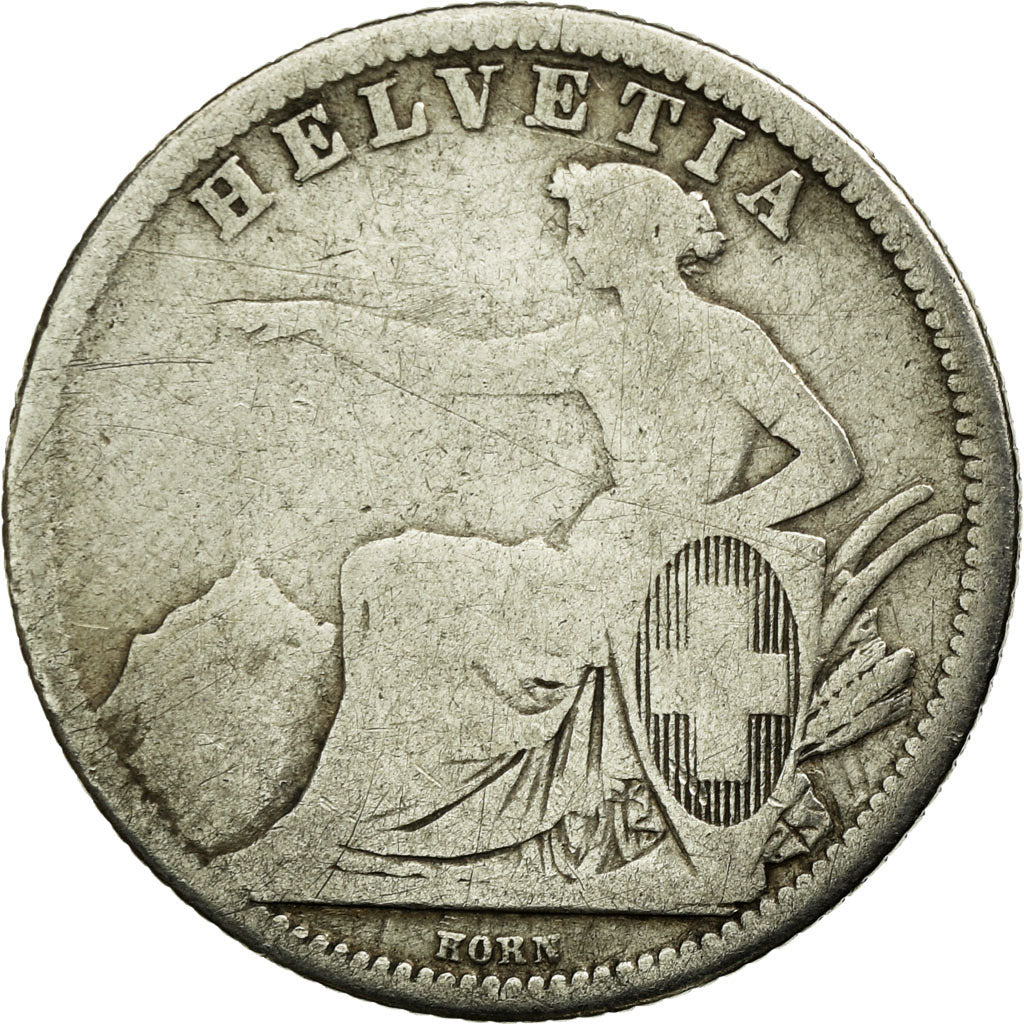Moeda, Suíça, Franc, 1861, Bern, VG(8-10), Prata, KM:9a