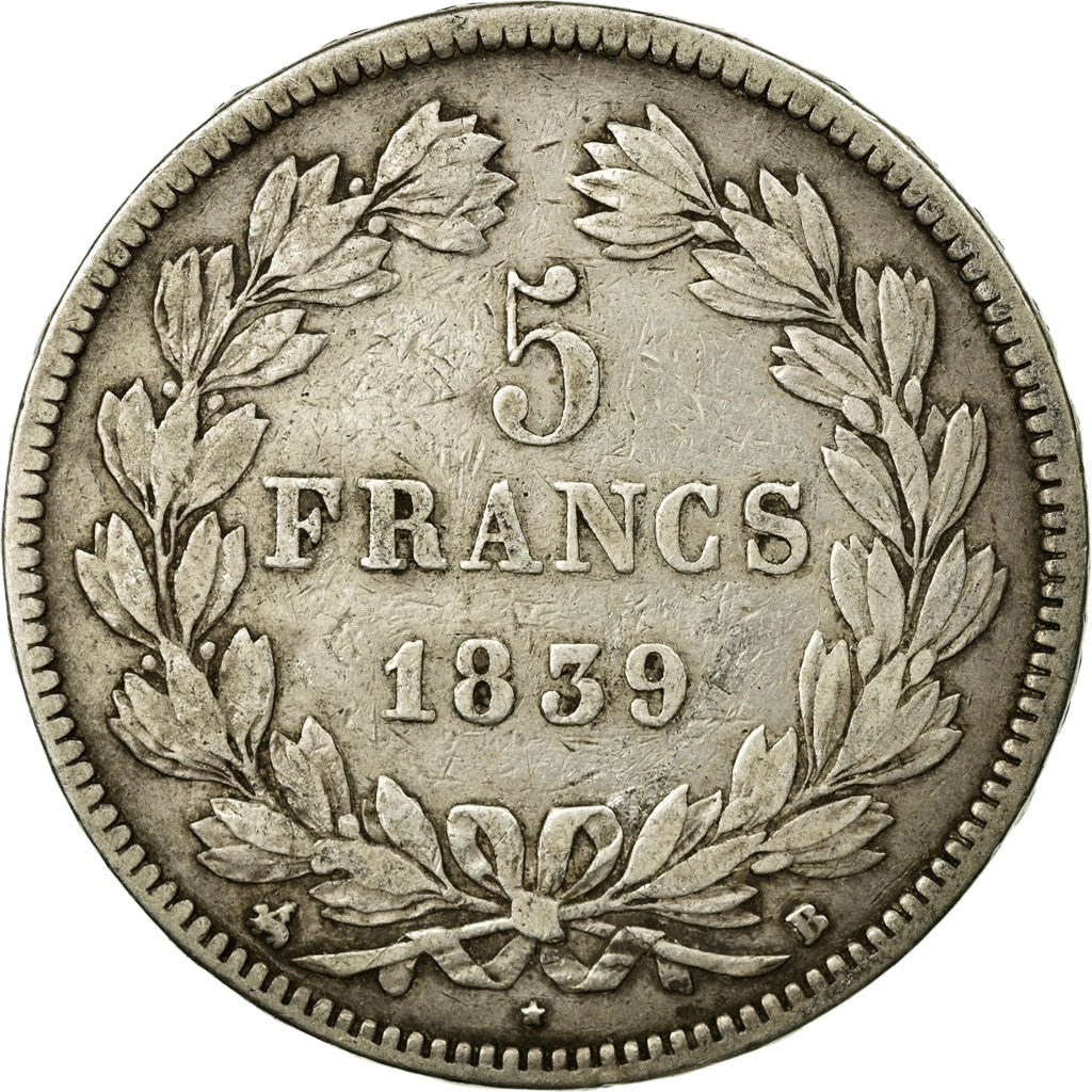 Munten, Frankrijk, Louis-Philippe, 5 Francs, 1839, Rouen, FR+, Zilver, KM:749.2