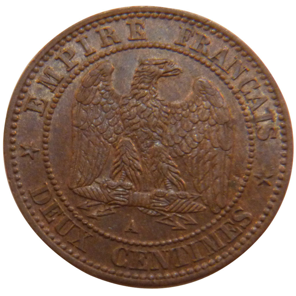 FRANCE, Napoléon III, 2 Centimes, 1861, Paris, KM #796.4, AU(55-58), Bronze, G..
