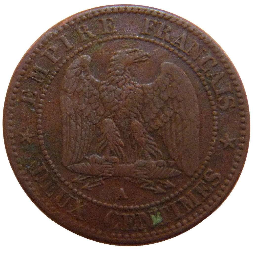 FRANCE, 2 Centimes, 1861, Paris, VF(30-35), Bronze, Gadoury #104, 2.00