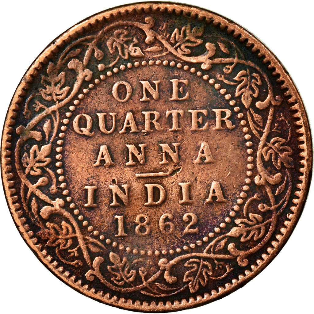 Coin, INDIA-BRITISH, Victoria, 1/4 Anna, 1862, VF(30-35), Copper, KM:467
