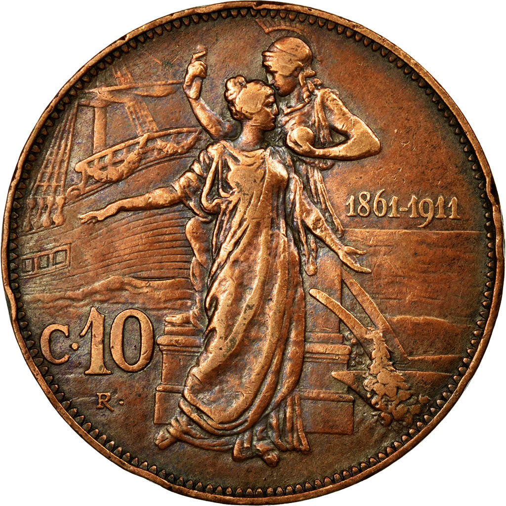 Coin, Italy, Vittorio Emanuele III, 10 Centesimi, 1911, Rome, VF(30-35), Bronze