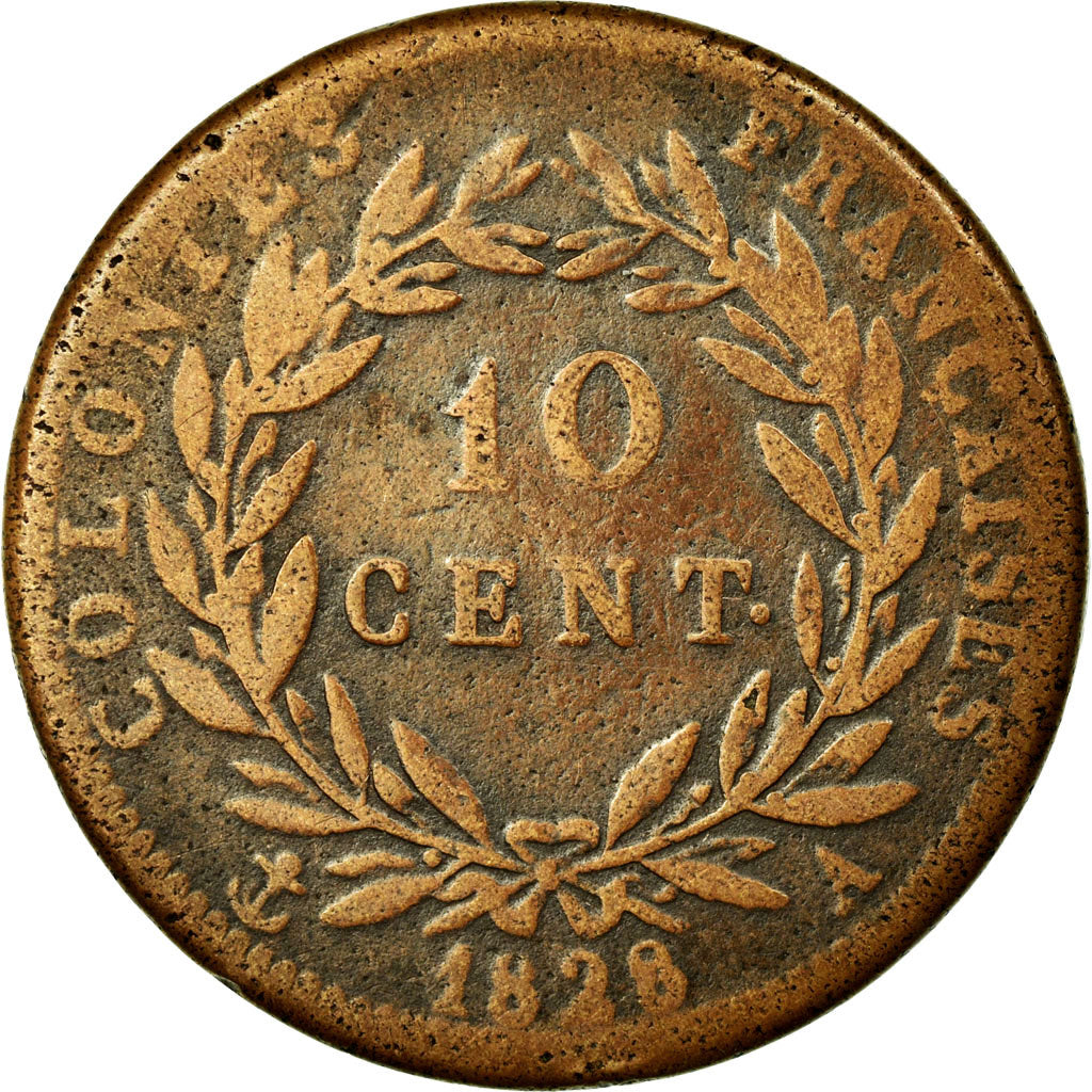 Coin, FRENCH COLONIES, Charles X, 10 Centimes, 1828, Paris, VF(30-35), Bronze
