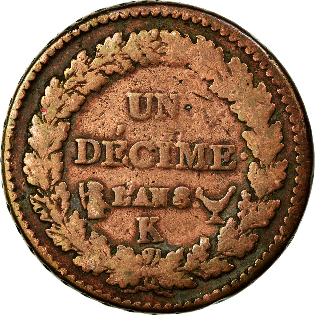 Munten, Frankrijk, Decime, AN 8, Bordeaux, ZG+, Bronze, Gadoury:187a