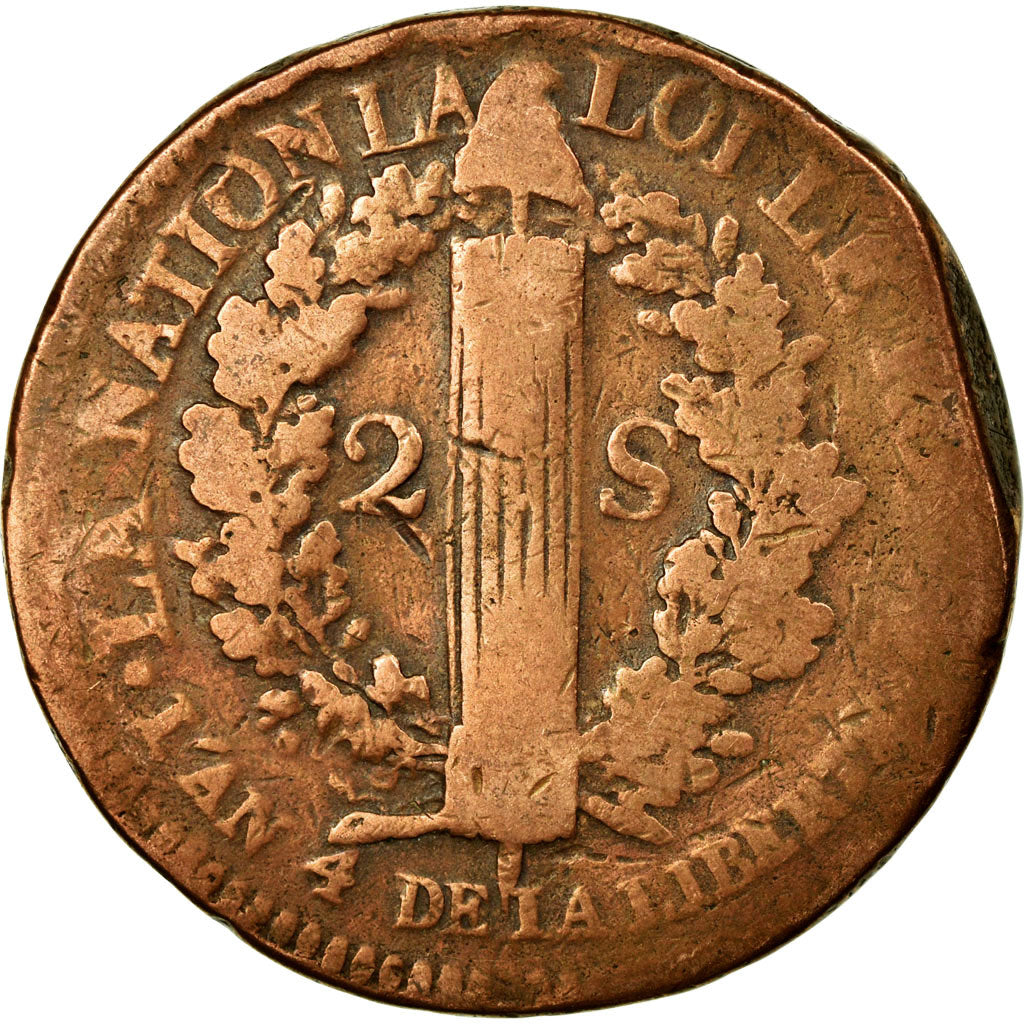 Coin, France, Louis XVI, 2 Sols, 1792, Strasbourg, F(12-15), Bronze, Gadoury:24