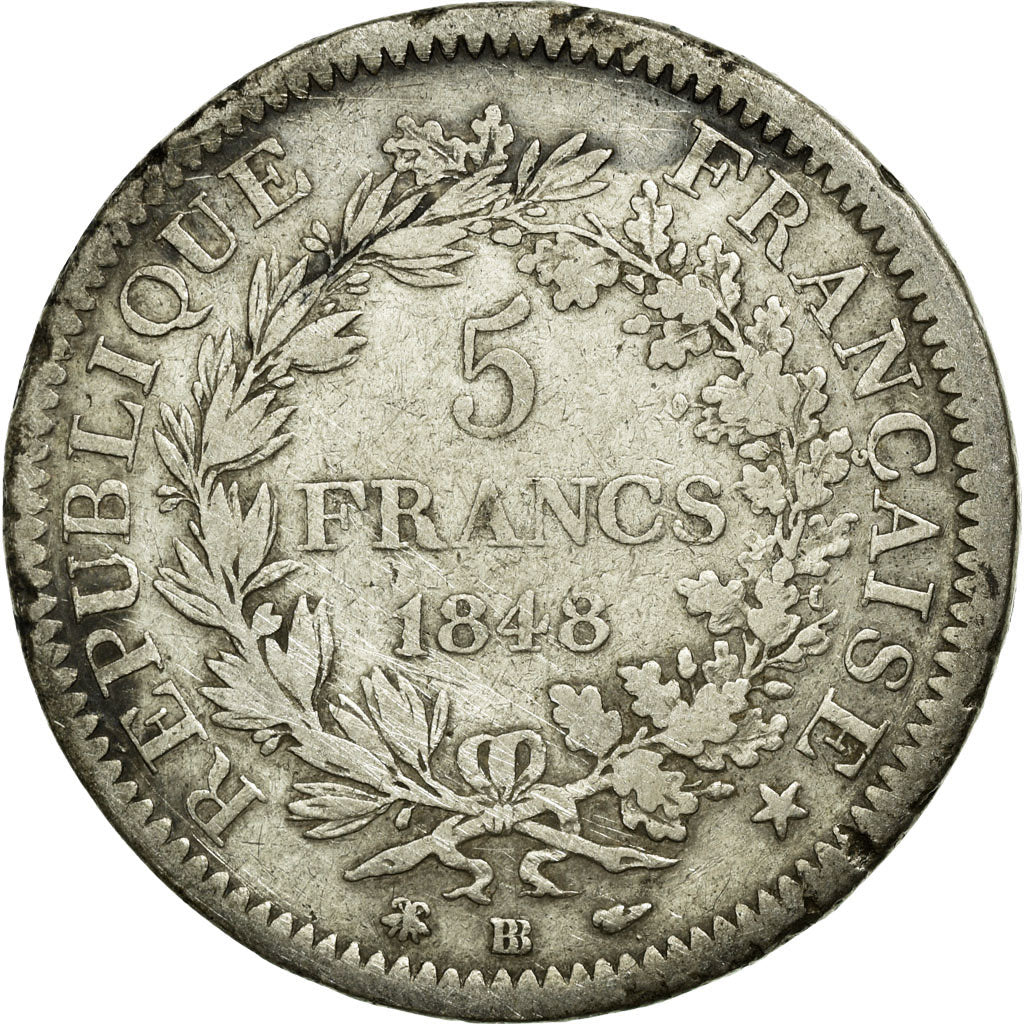 Monnaie, France, Hercule, 5 Francs, 1848, Strasbourg, TB, Argent, Gadoury:683