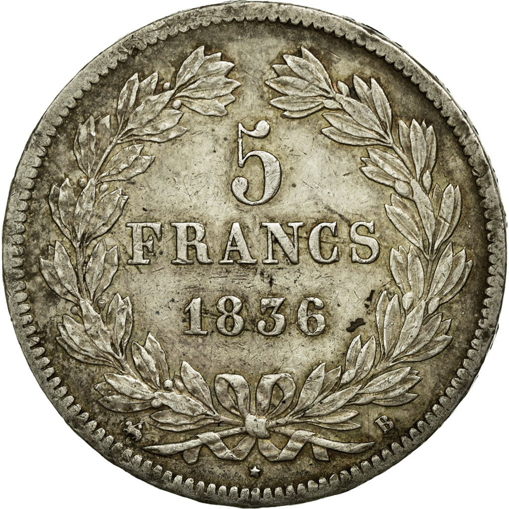 Coin, France, Louis-Philippe, 5 Francs, 1836, Rouen, EF(40-45), Silver
