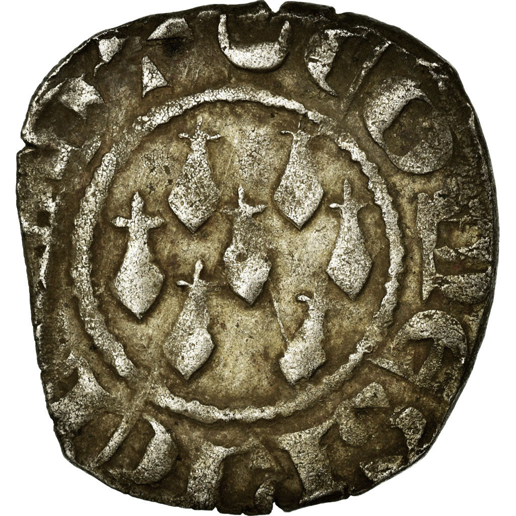 Moeda, França, Bretagne, Jean IV de Montfort, 1/2 Gros, 1345-1399, VF(30-35)