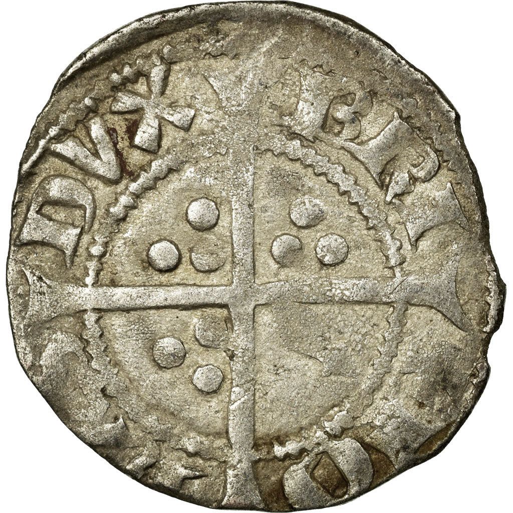 Moneda, Francia, Bretagne, Jean IV de Montfort, 1/2 Gros, 1345-1399, BC+, Plata