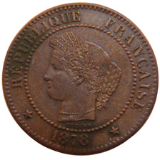 FRANCE, Cérès, 2 Centimes, 1878, Paris, KM #827.1, AU(50-53), Bronze, 20.2, G...
