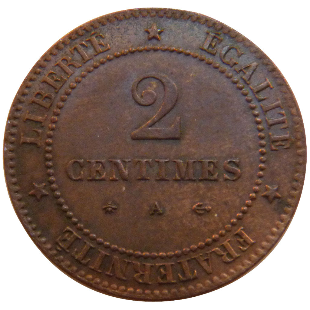 FRANCE, Cérès, 2 Centimes, 1878, Paris, KM #827.1, AU(50-53), Bronze, 20.2, G...