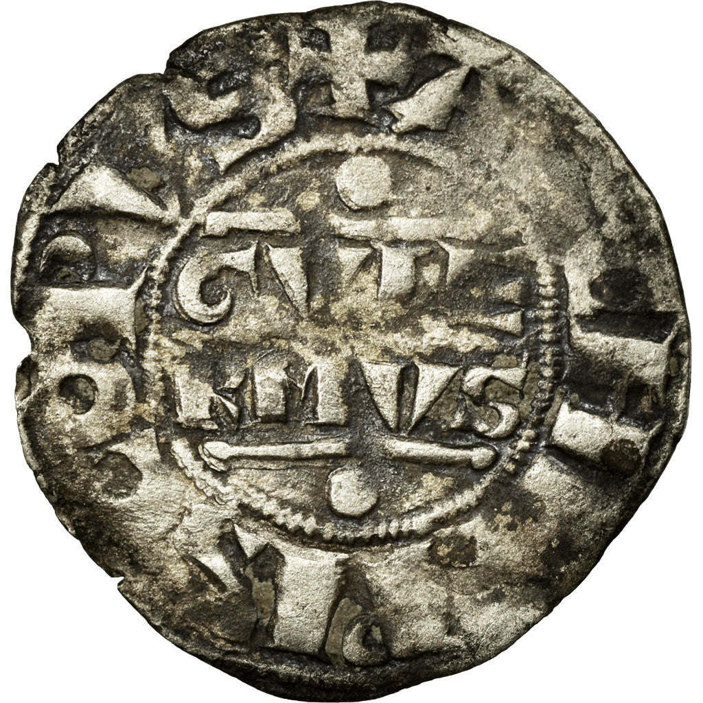 Monnaie, France, Champagne, Guillaume I, Denier, 1176-1202, Reims, TB+, Argent