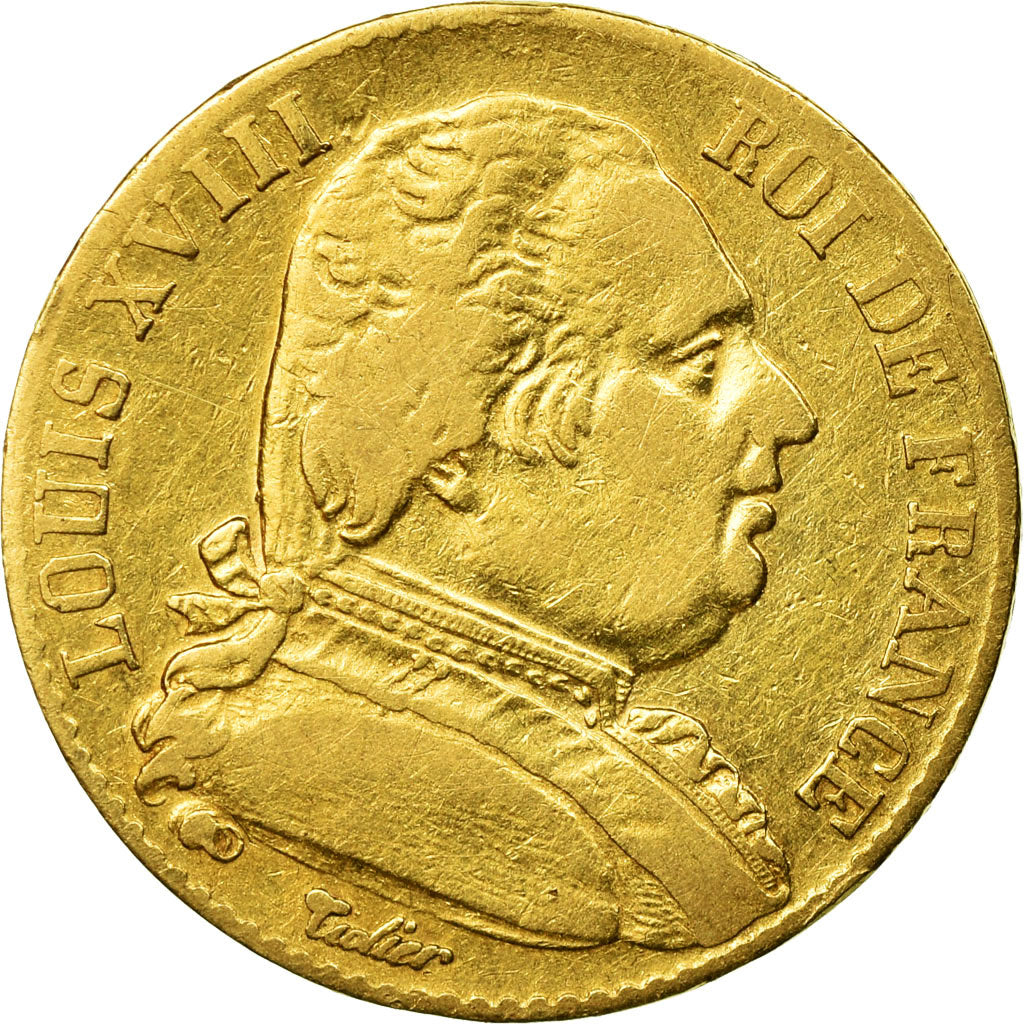 Moeda, França, Louis XVIII, 20 Francs, 1815, Paris, EF(40-45), Dourado