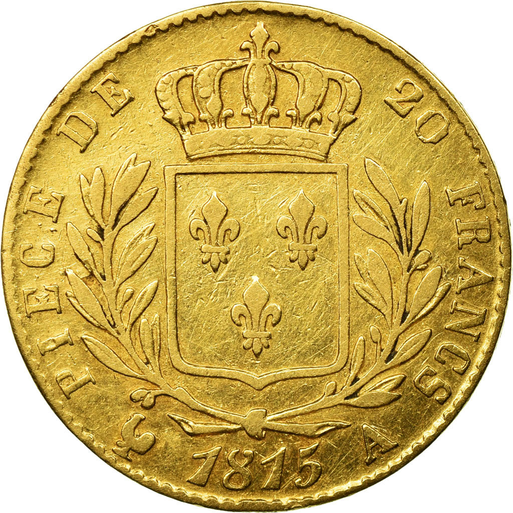 Moeda, França, Louis XVIII, 20 Francs, 1815, Paris, EF(40-45), Dourado