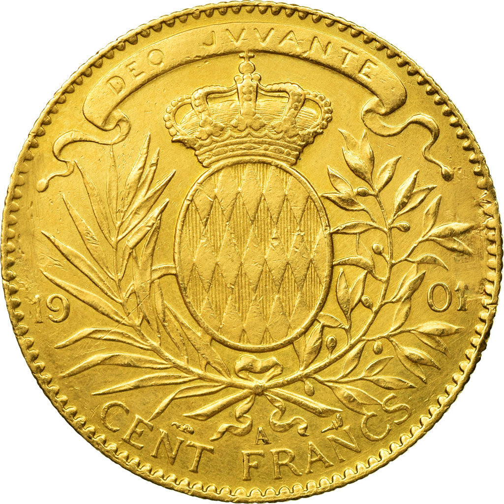 Coin, Monaco, Albert I, 100 Francs, Cent, 1901, Paris, AU(50-53), Gold, KM:105