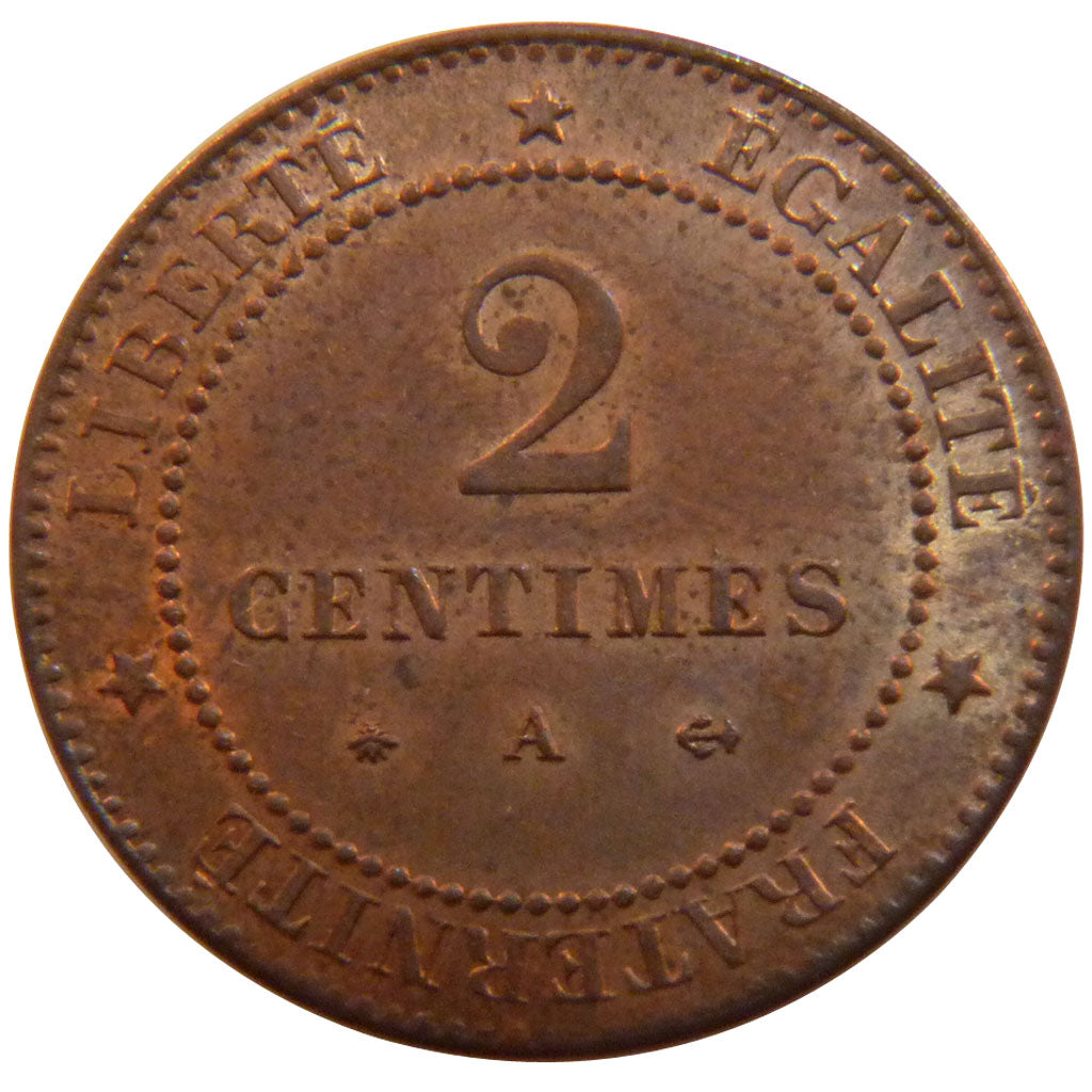 FRANCE, Cérès, 2 Centimes, 1879, Paris, KM #827.1, graded, PCGS, MS(64), Bronze,