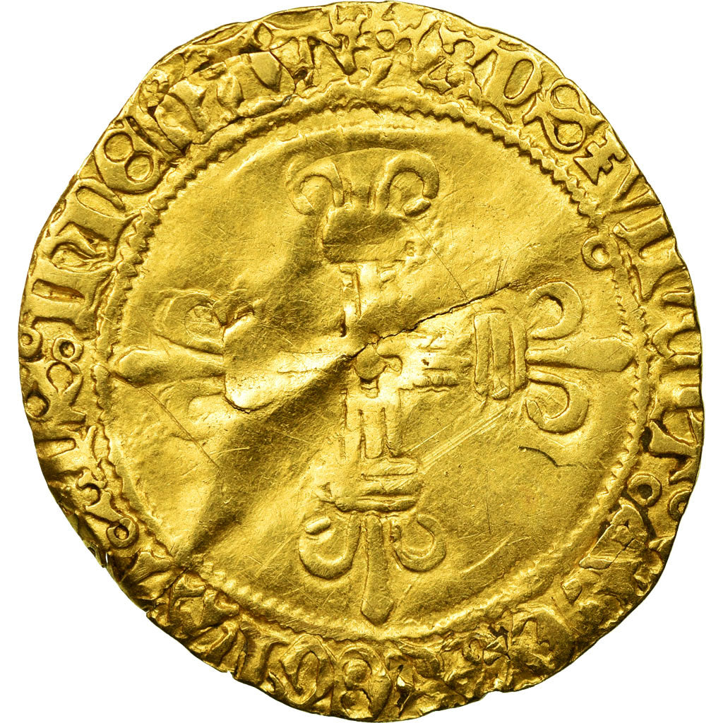 Moeda, França, Charles VIII, Écu d'or au soleil, Toulouse, Dupla Cunhagem